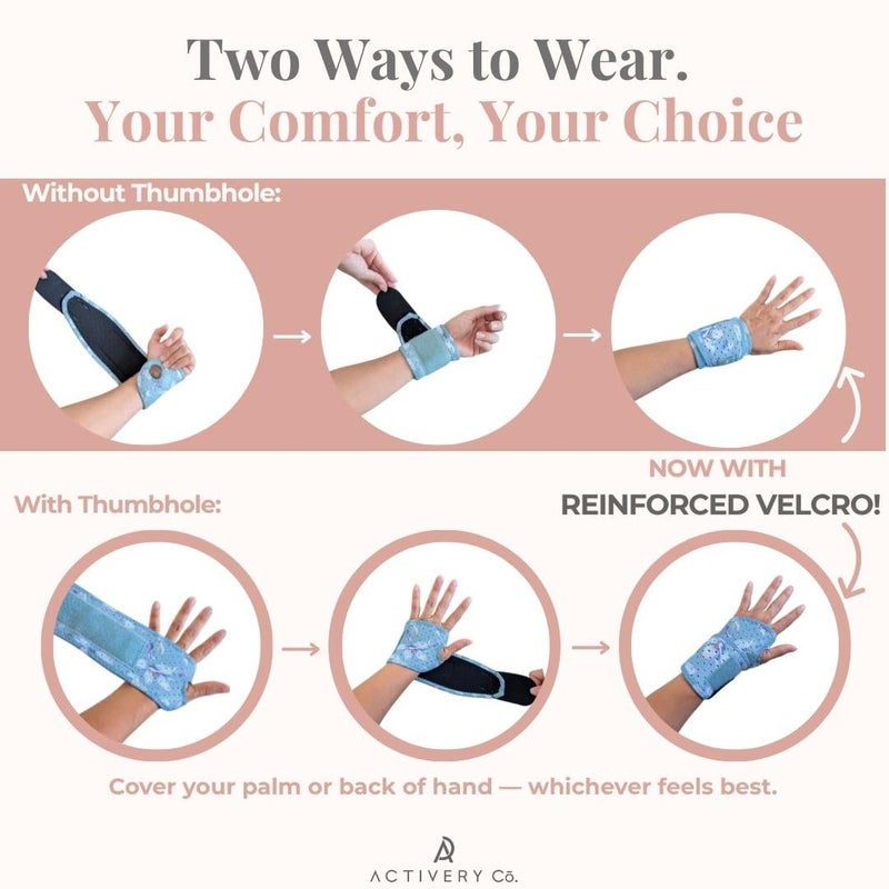 Activery Co Carpal Tunnel Wrist Brace Left Hand, Right Hand for Women, Day or Night Compression Wrist Support Brace for Fitness, Keyboard Use, or Overnight Support, 2 Pack, Sage Green Floral Print - Image 4